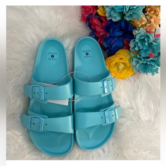 Sz 9 Blue Shade & Shore Strappy Slip On Slide Sandals NEW! FIRM!! - Picture 1 of 4